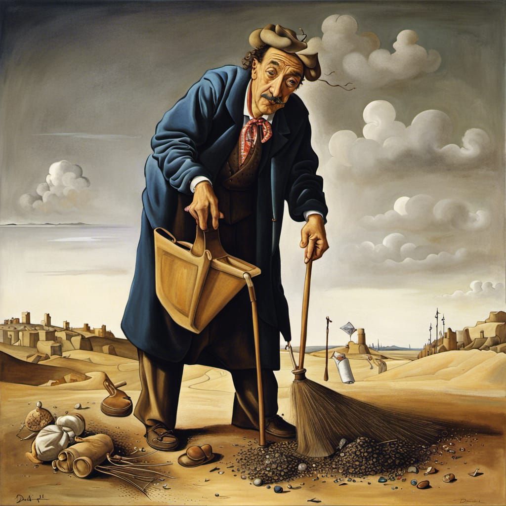 Dali as Road Sweeper: Hyper-Realistic Painting