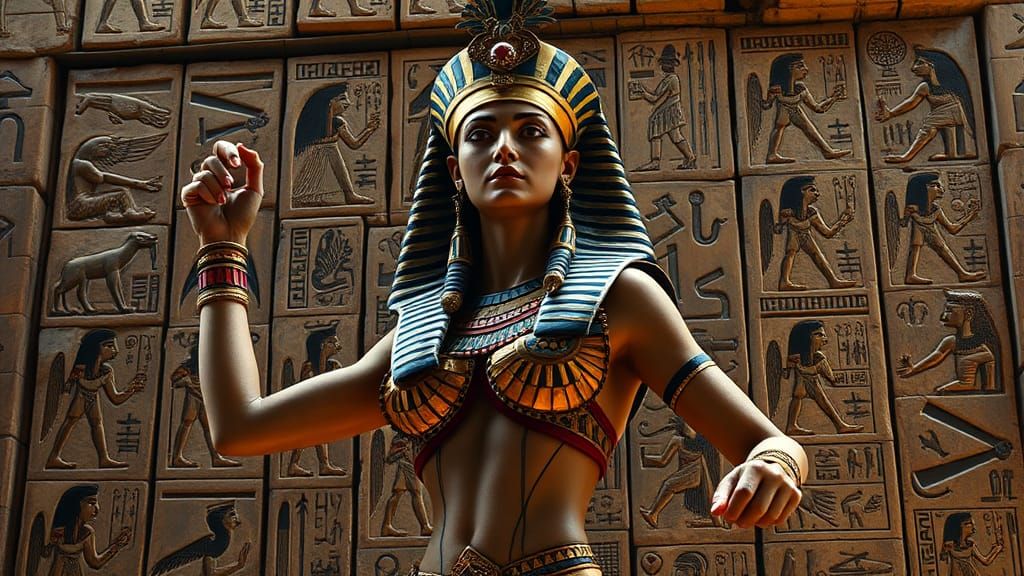 Deadly Voluptuous Cleopatra Posing Hieroglyphs