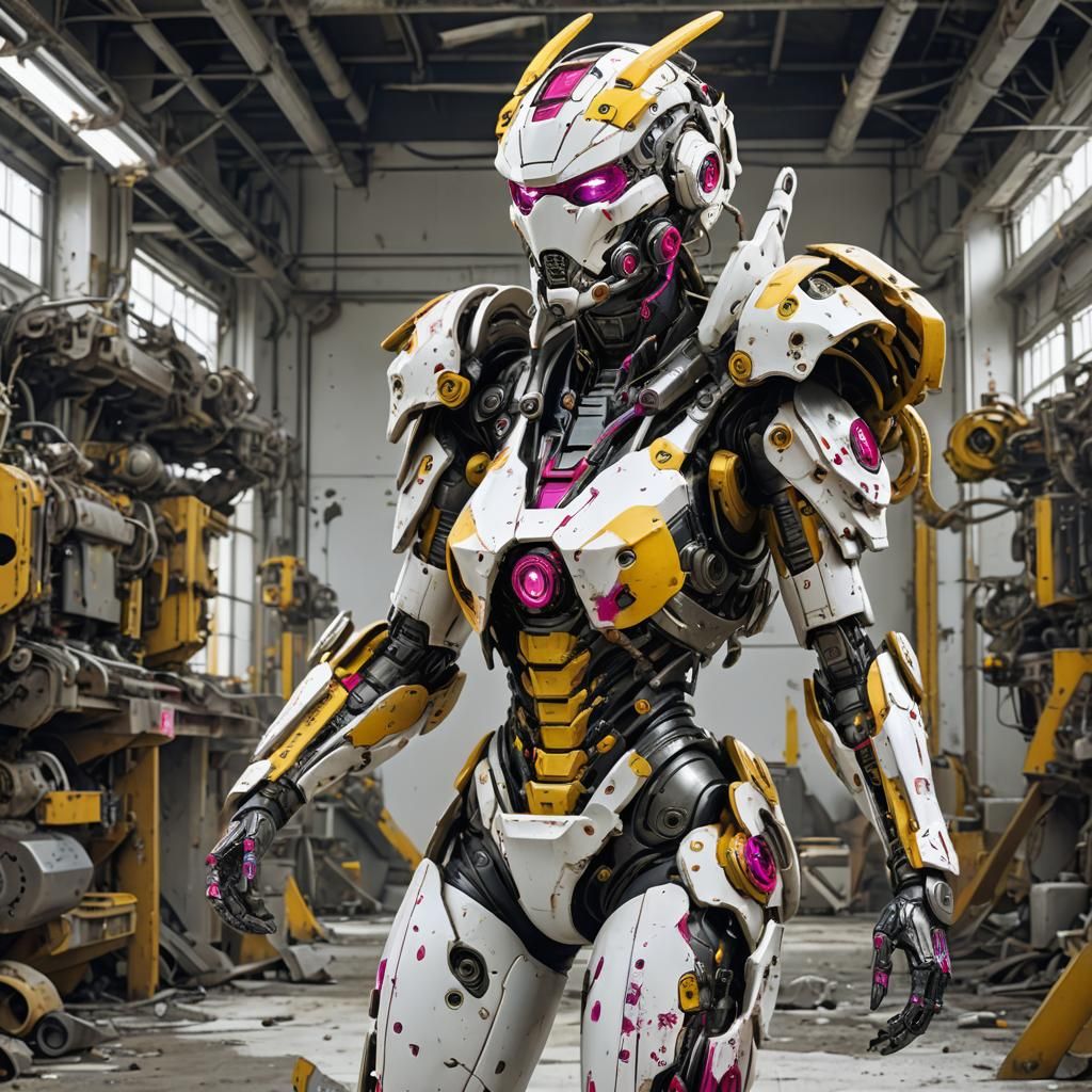 Detailed Female Mecha Cyborg in Angelic Setting