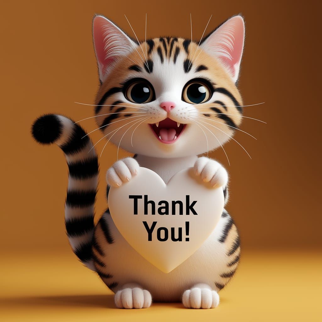 Cute Anime Kitten Holds Thank You Sign