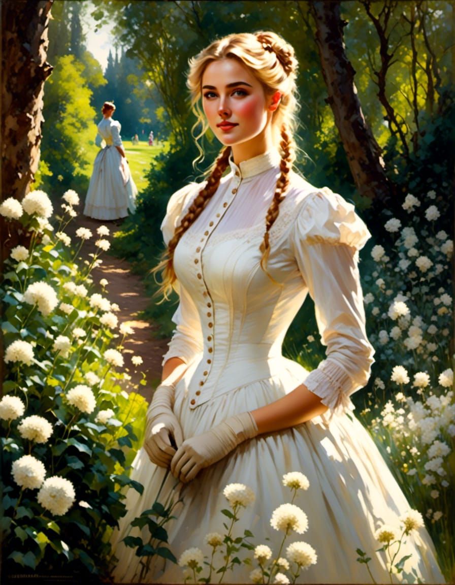 Victorian Woman Portrait in Mystic Garden
