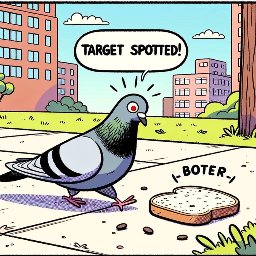 A Pigeon's Snack Spotting Moment in Urban Landscape