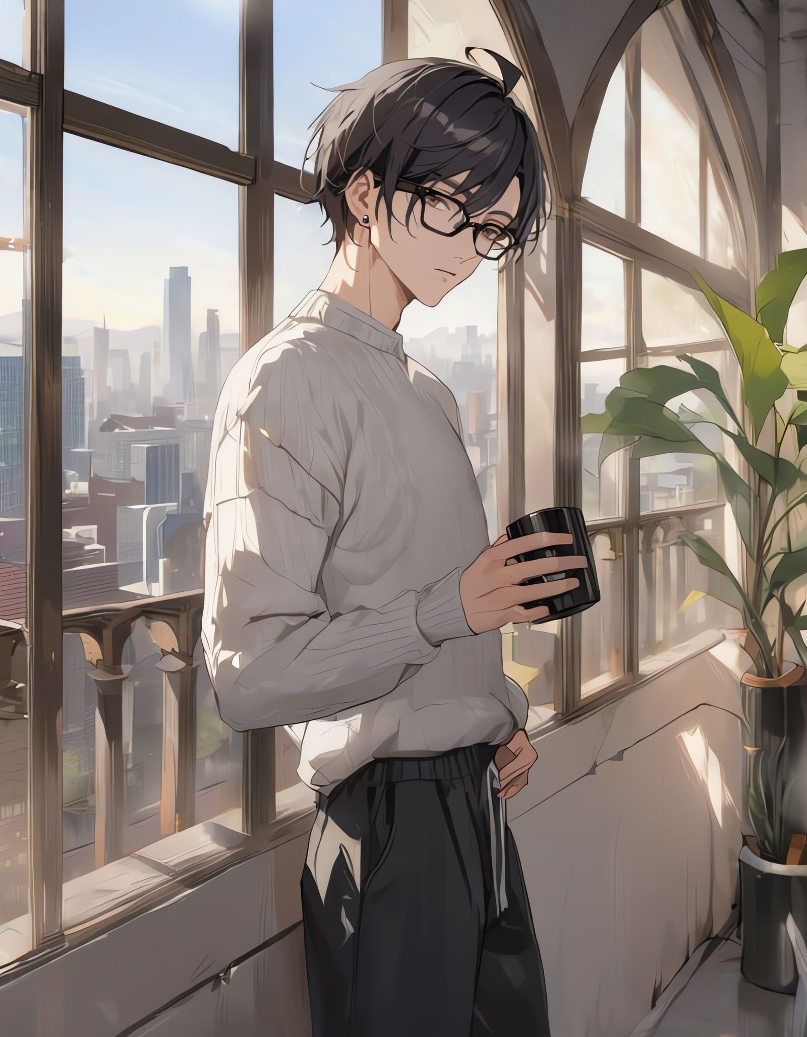 Stylish Young Man Takes a Moment on a City Balcony