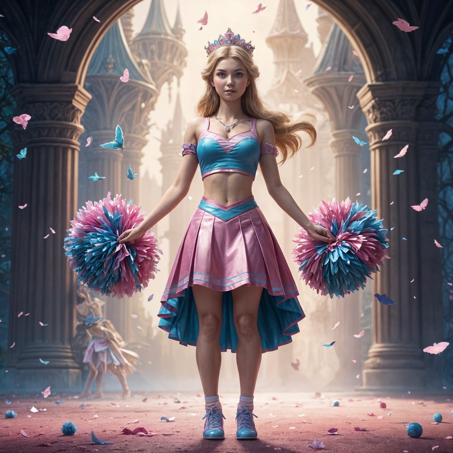 Princess Aurora as Cheerleader in Whimsical Fantasy Art