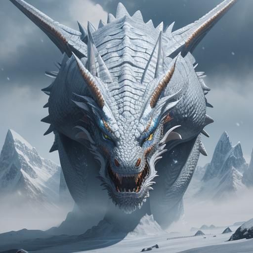 Icy Dragon in Snowy Mountains: Digital Matte Painting