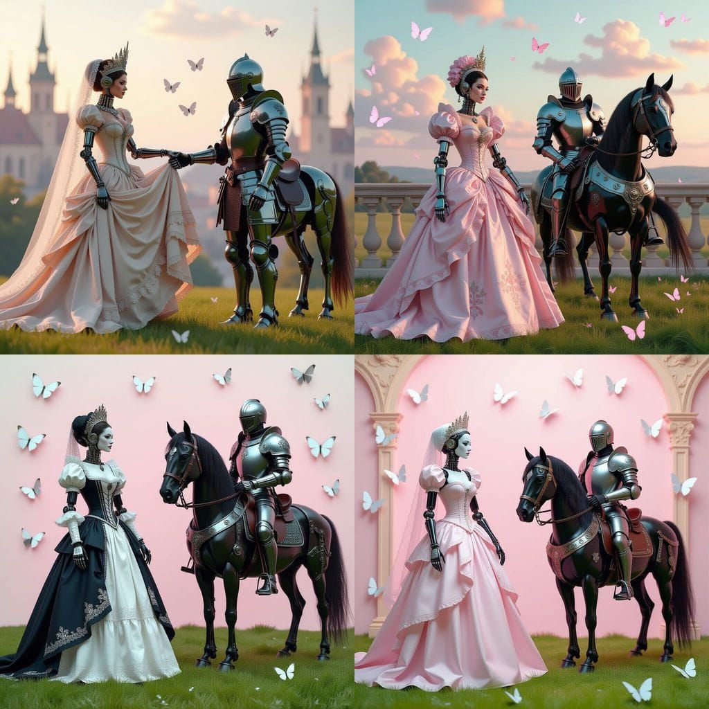 Renaissance-Style Painting of Cyberpunk Robot and Knight