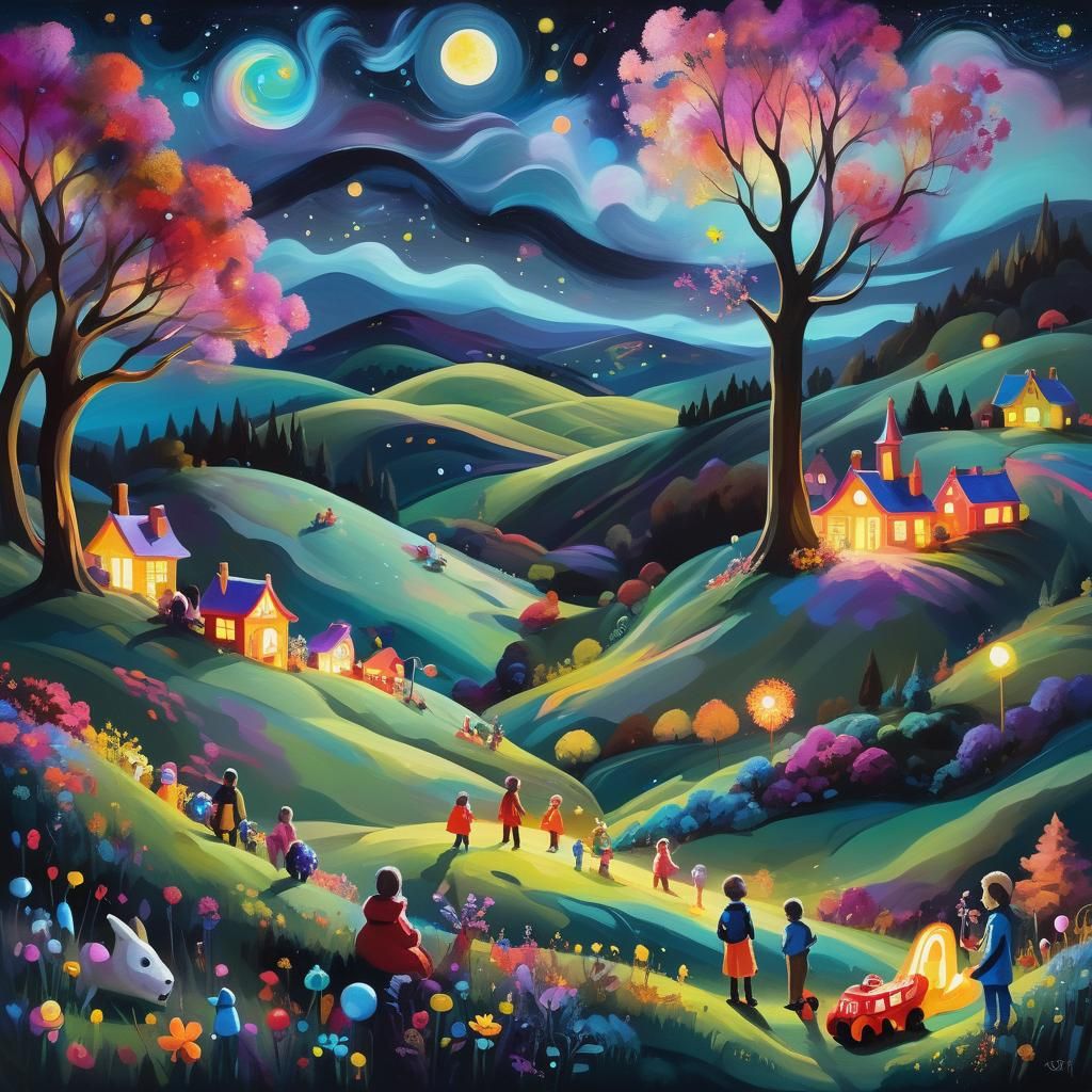 Dreamlike Toy Land in Expressionist Painting Style