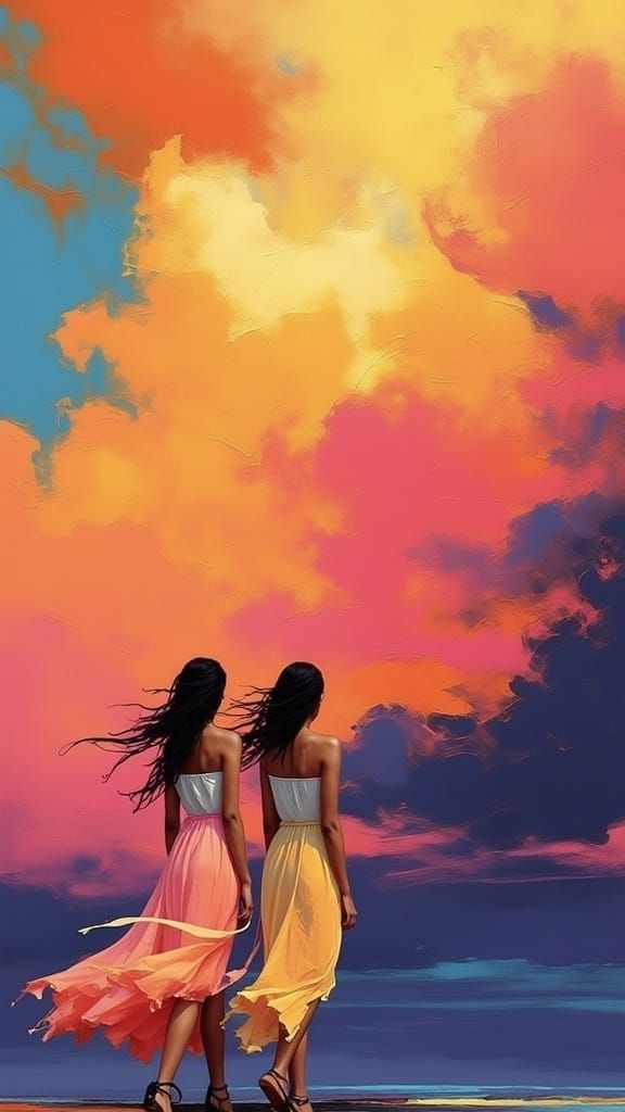 Dramatic Sky with Women, in Abstract Style
