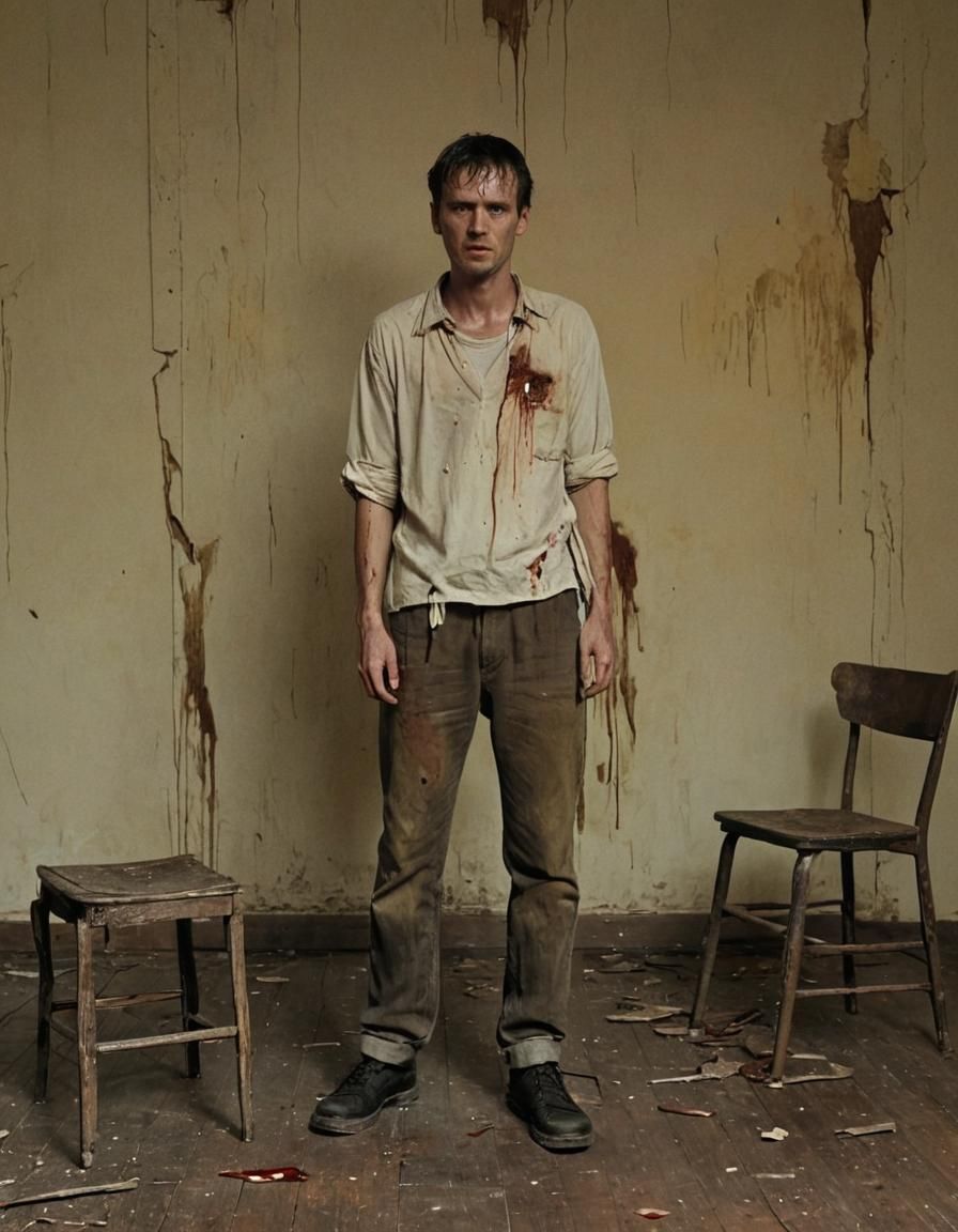 Frail Man in Decrepit Room: Cinematic Matte Painting