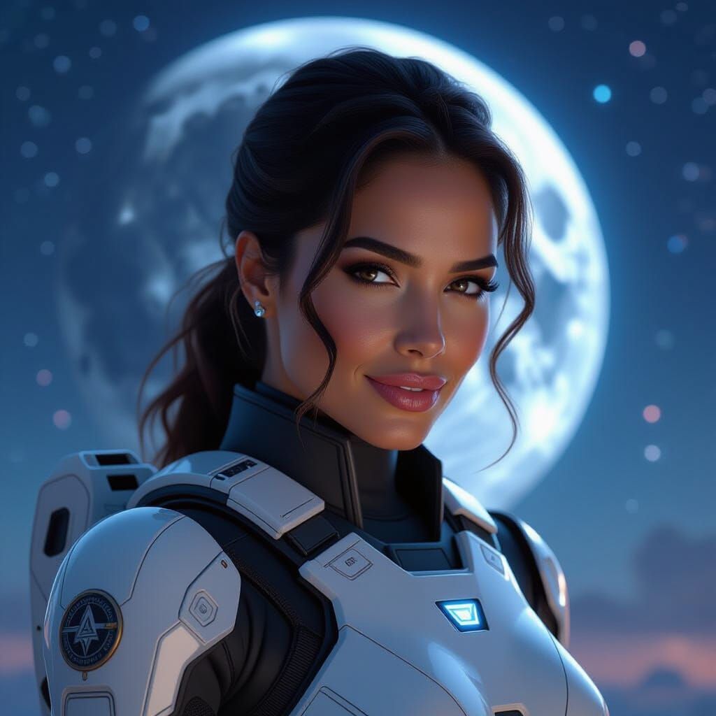 Sensual Soldier in Cosmic Art Nouveau Exosuit