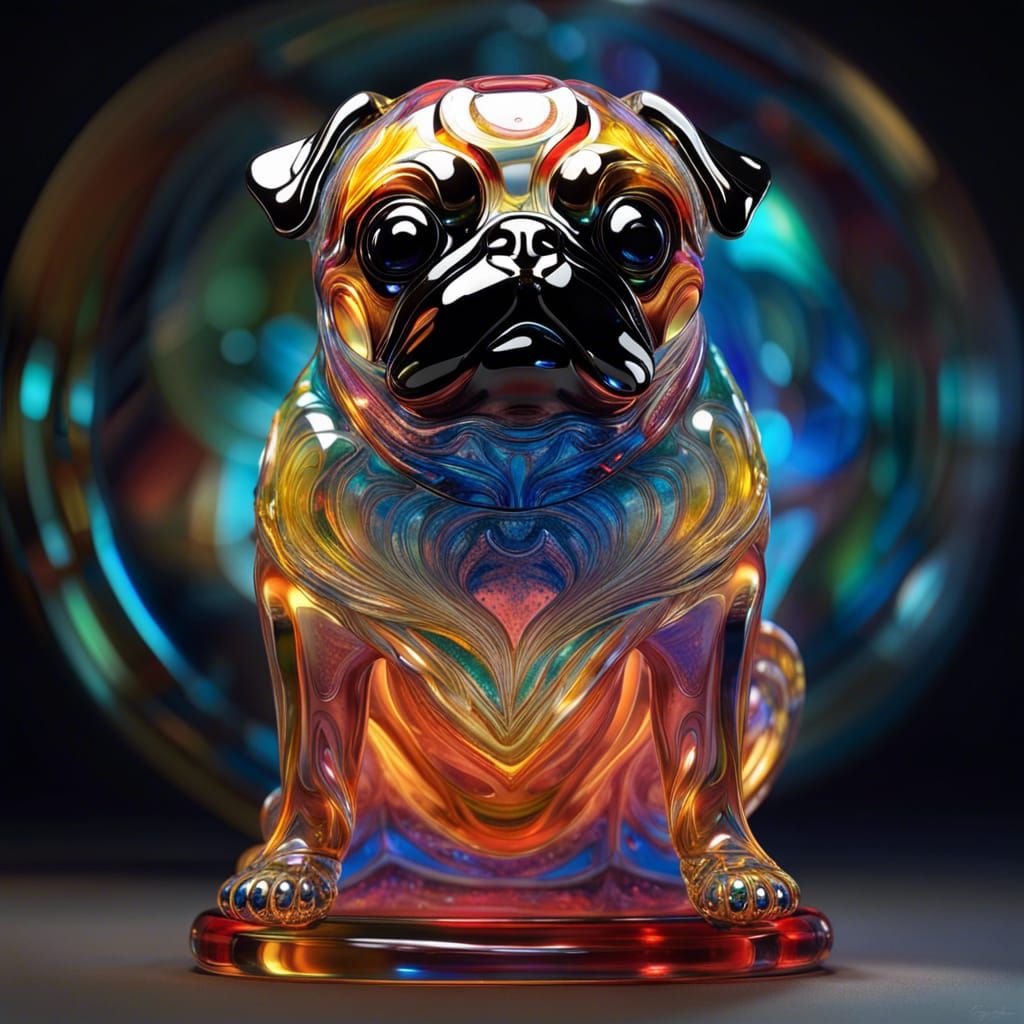 Rococo Crystal Pug Sculpture in 3D