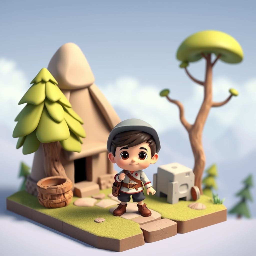 Cute Chibi Adventurer in Isometric 3D Style