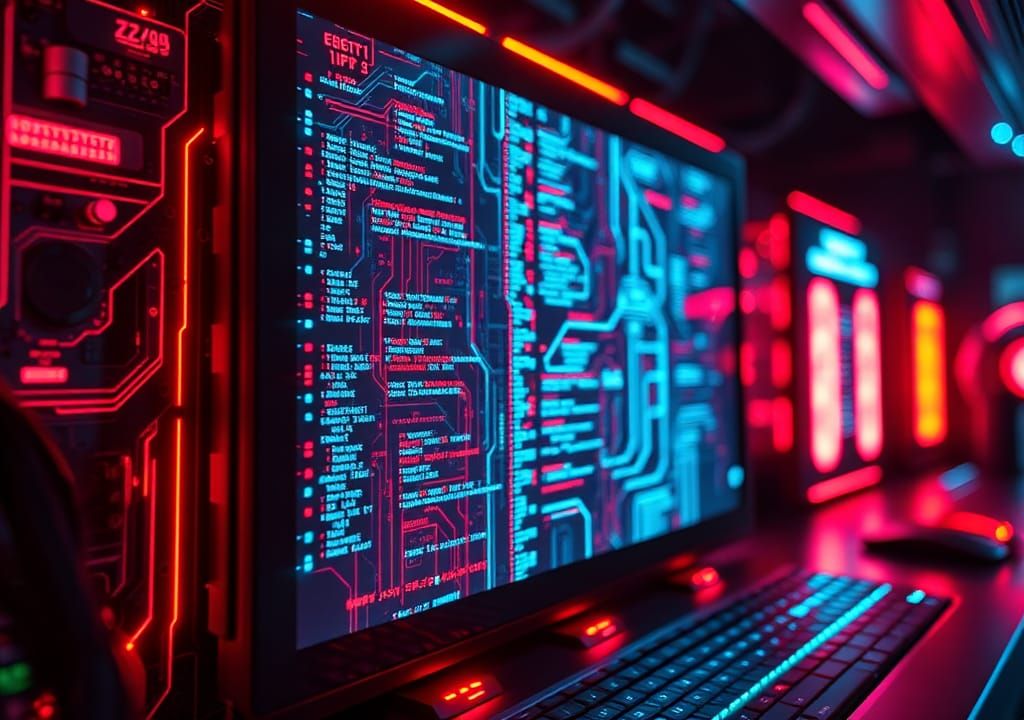 Futuristic Computer Screen in Digital Art Style