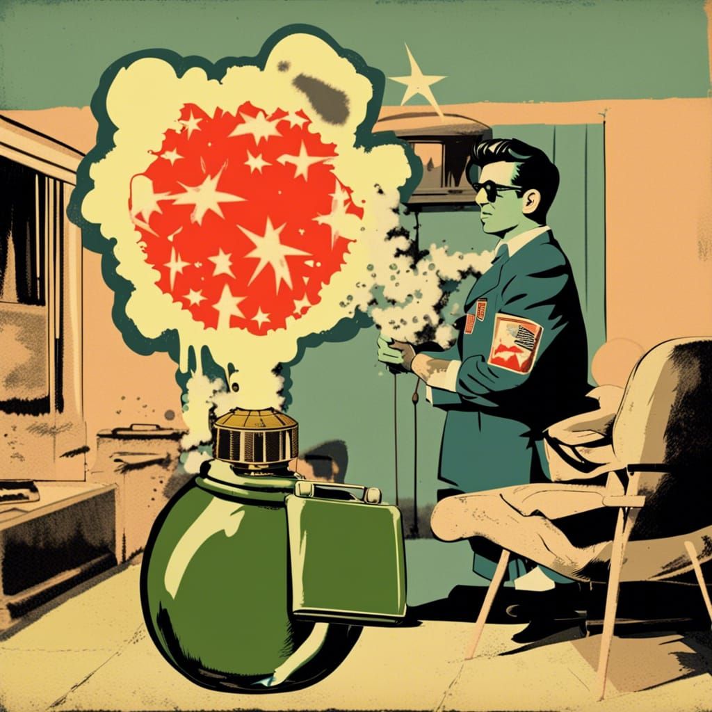 Humorous Atomic Bomb Fallout in Warhol Style