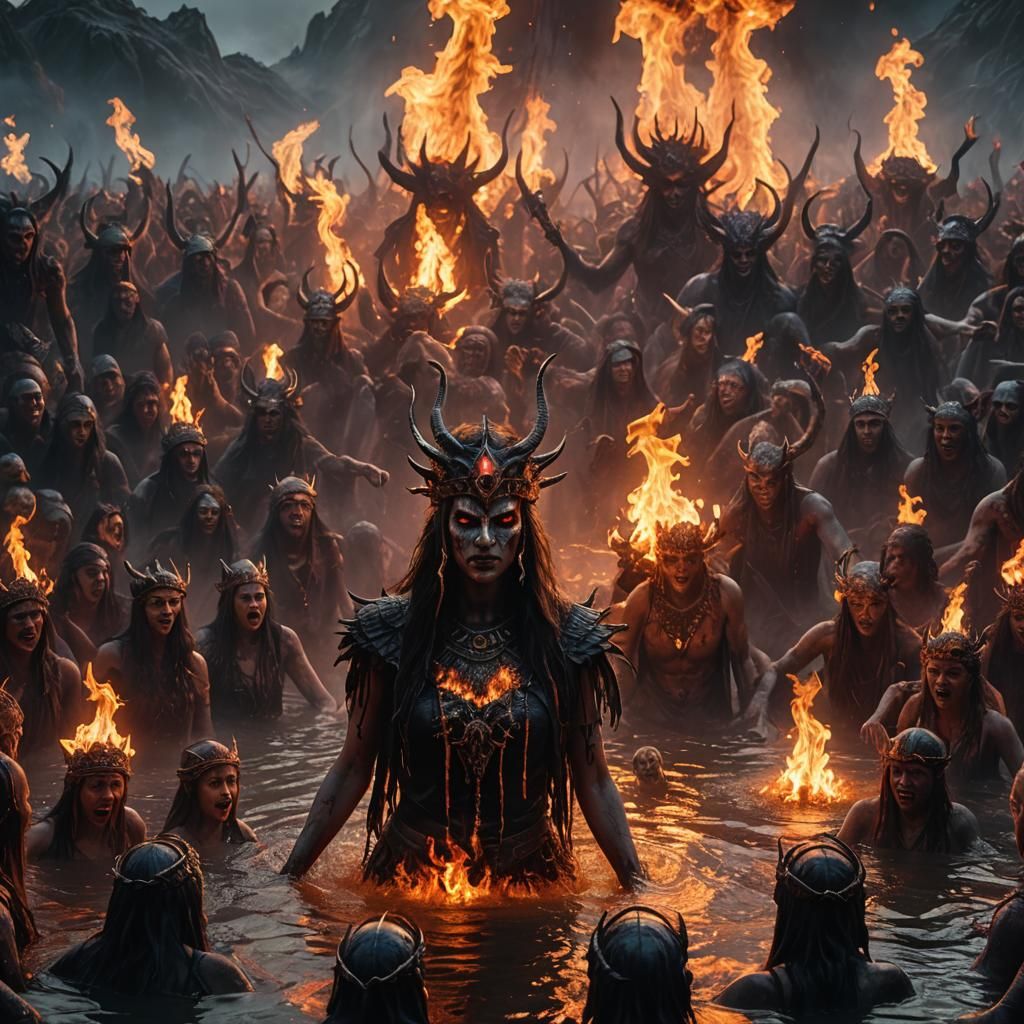 women and children occultists worshipping demons four