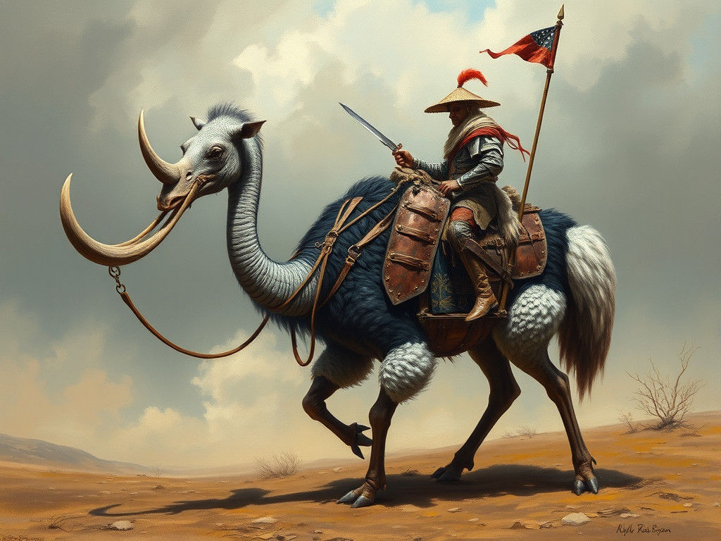Surreal Ostrich-Rhino Hybrid Mount for Afro-Knight