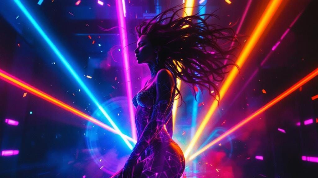Neon Dancer in Cyberpunk Club, Hyperrealistic Style