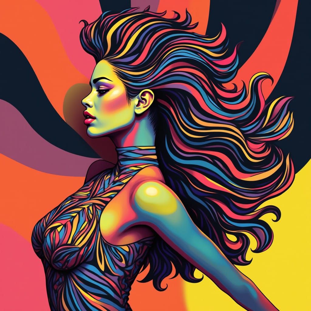 Vibrant Pop Art Woman in Geometric Patterns