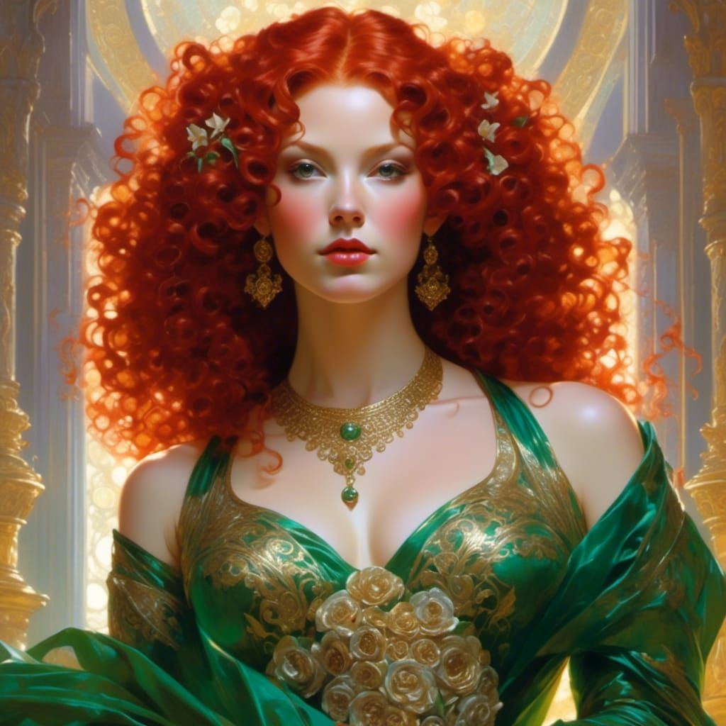 Red-Haired Goddess with Dragon, Hyperrealistic Portrait