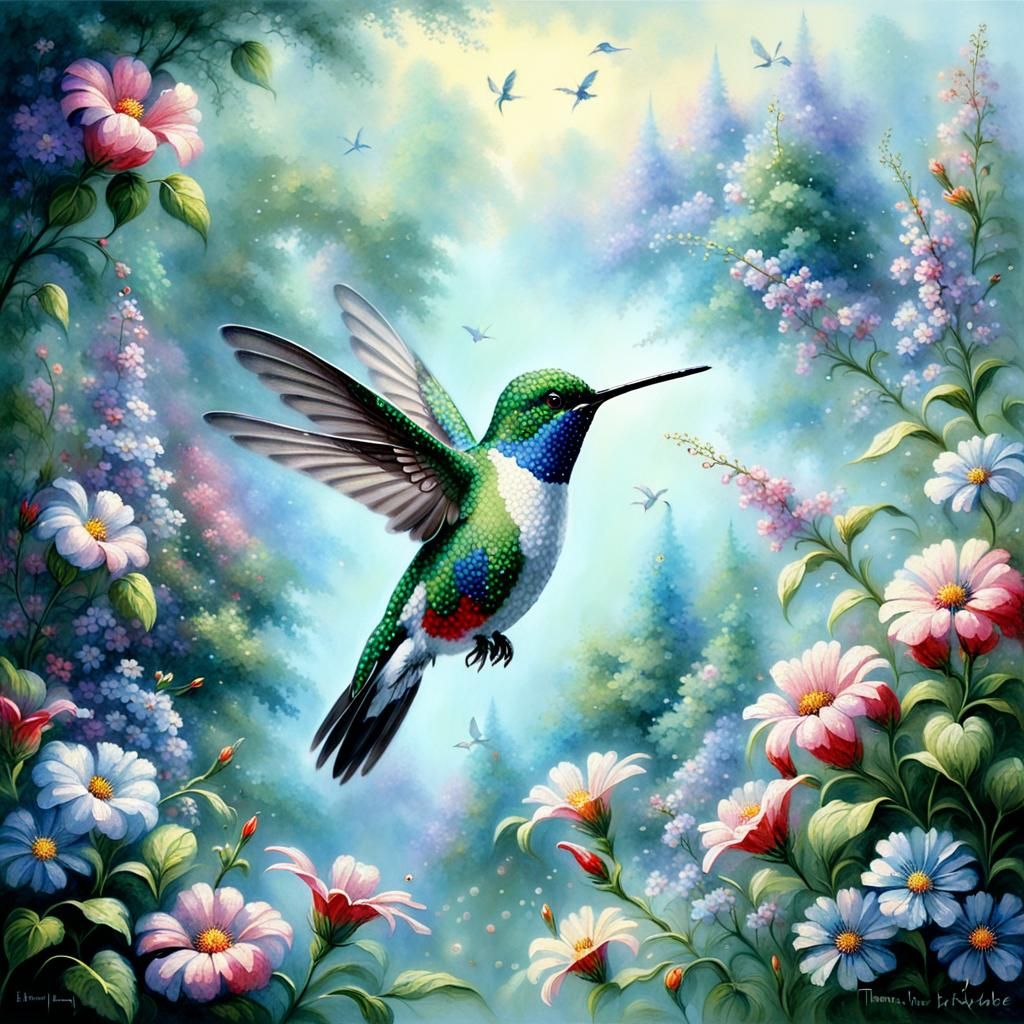 Hummingbird Made of Flowers: Ethereal Fantasy Art
