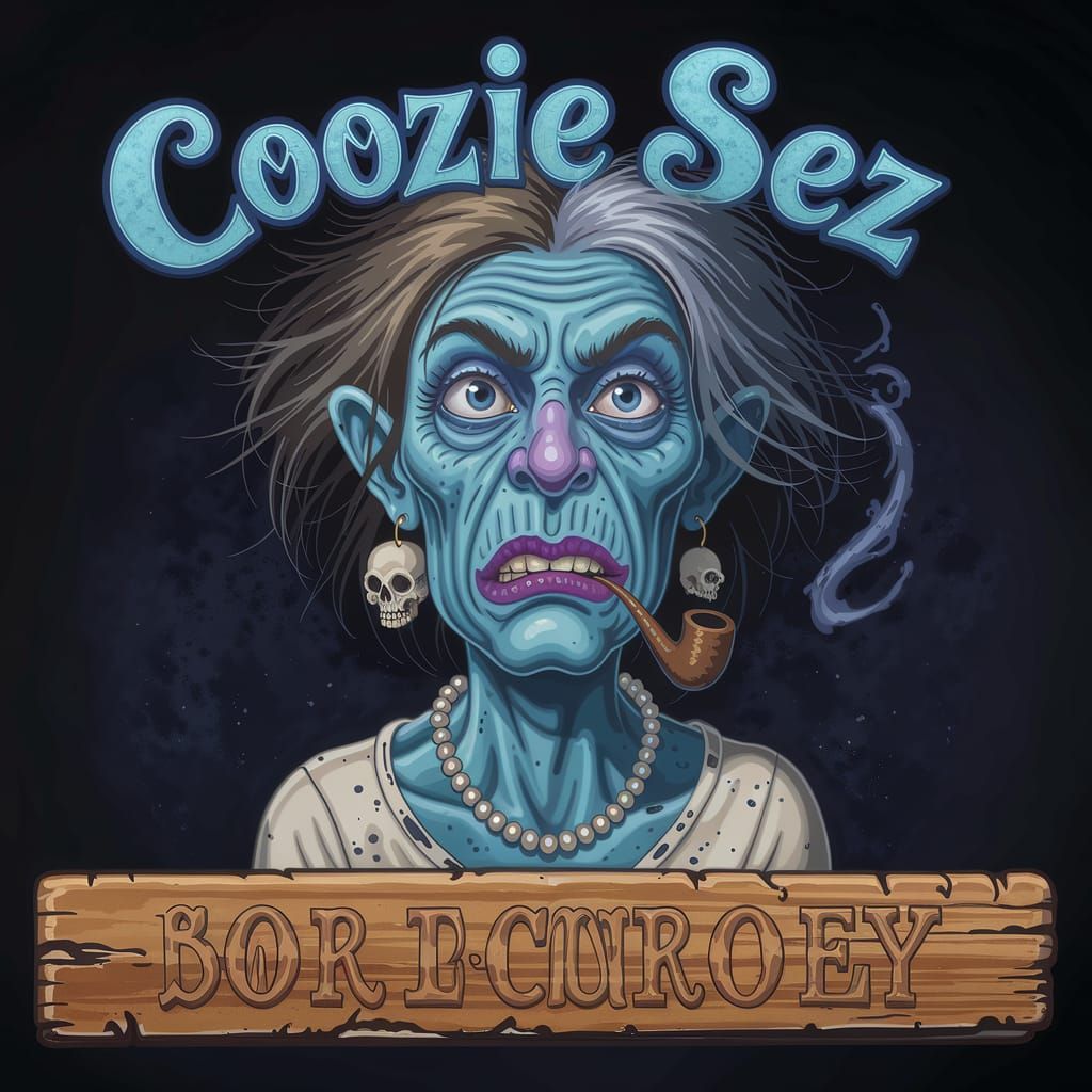 Gritty Cartoon of Witch with Slogan in R. Crumb Style