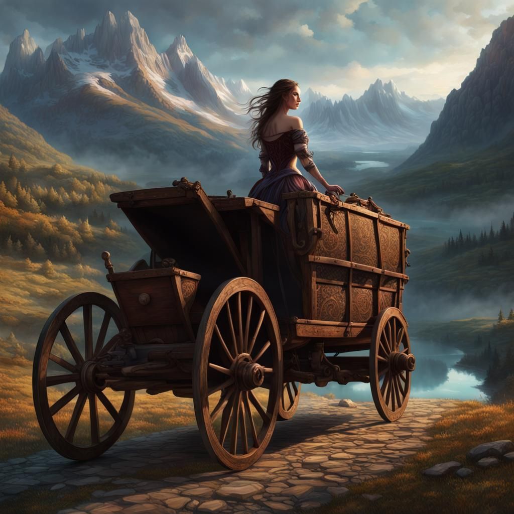 Fantasy Sorceress in Wagon: Dark Fantasy Concept Art