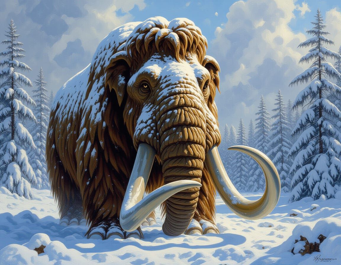 Snowy Woolly Mammoth Close-up: Fragonard and Waterhouse Styl...