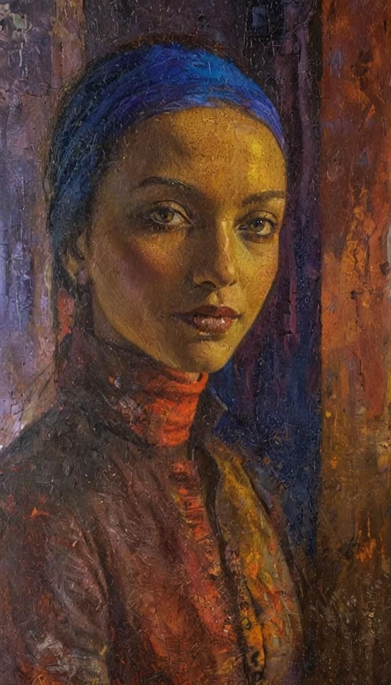 Elegant Impasto Portrait of a Confident Woman