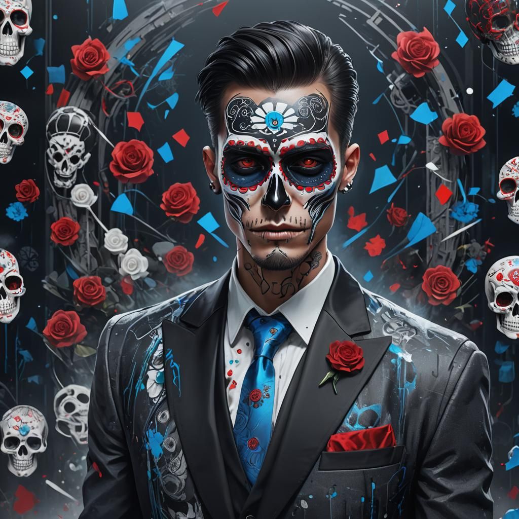 Cyberpunk Man with Sugar Skull Paint