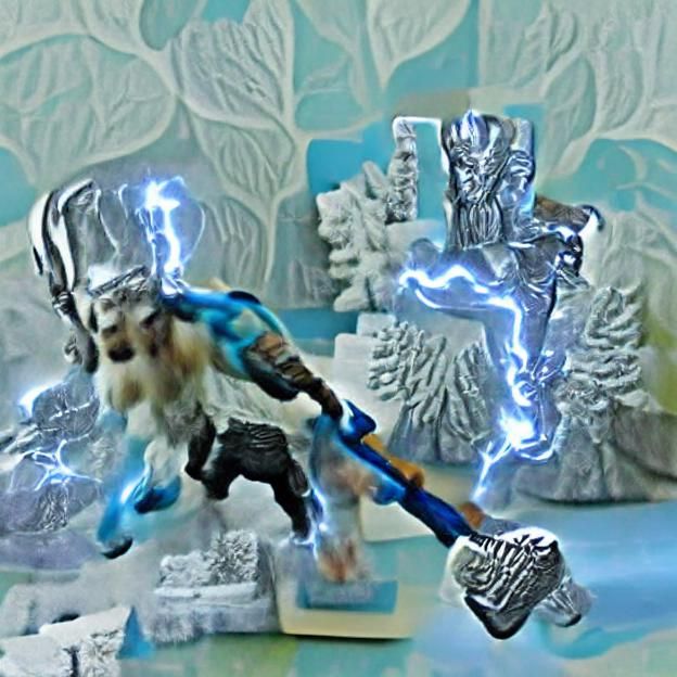 Frost Giant Superhero Landing with Lightning Axe