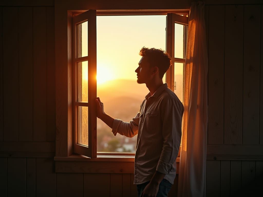 Young Man Greets the Dawn: Cinematic Film Still