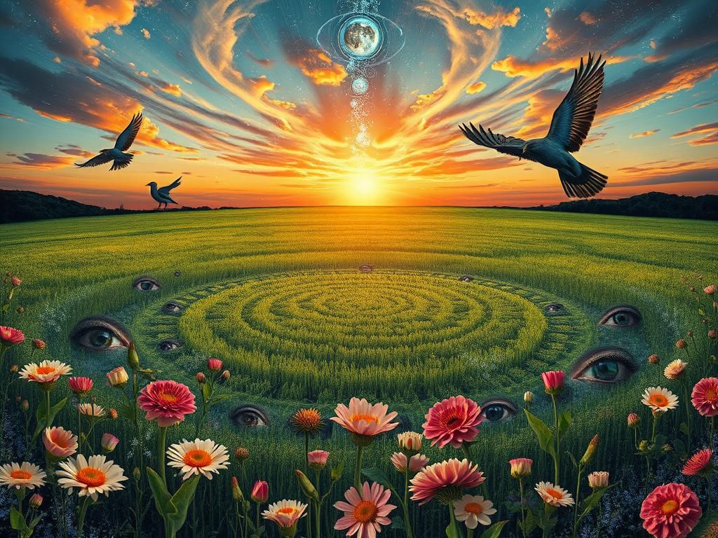 Gratitude Collage: Cosmic Sunset Digital Art in 8K