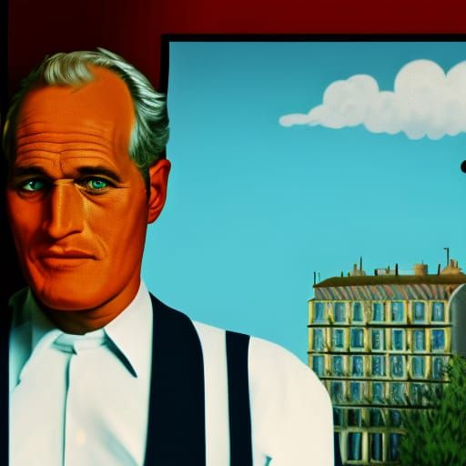 Paul Newman Portrait in Surrealist Oil Painting Style