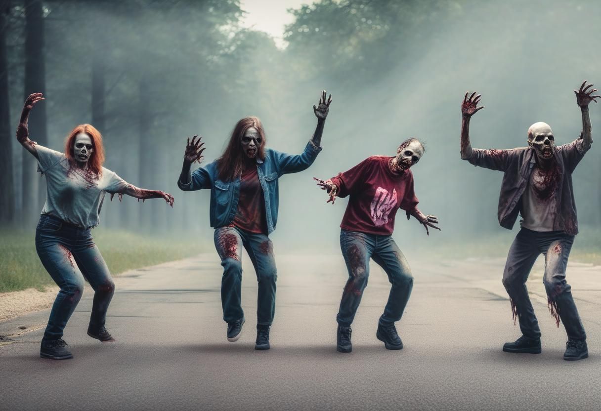Zombies Doing YMCA Dance in Apocalypse