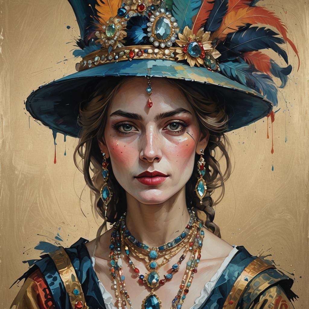 Impressionistic Portrait of Woman with Plumed Hat