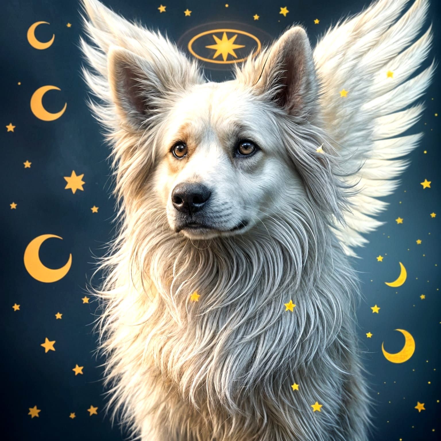 Viral Angel Dog for Night Cafe in Stunning Artistic Style