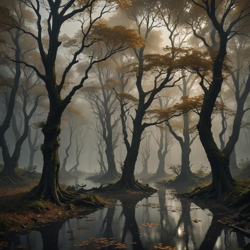 Dark Fantasy Forest River Concept Art in 8K