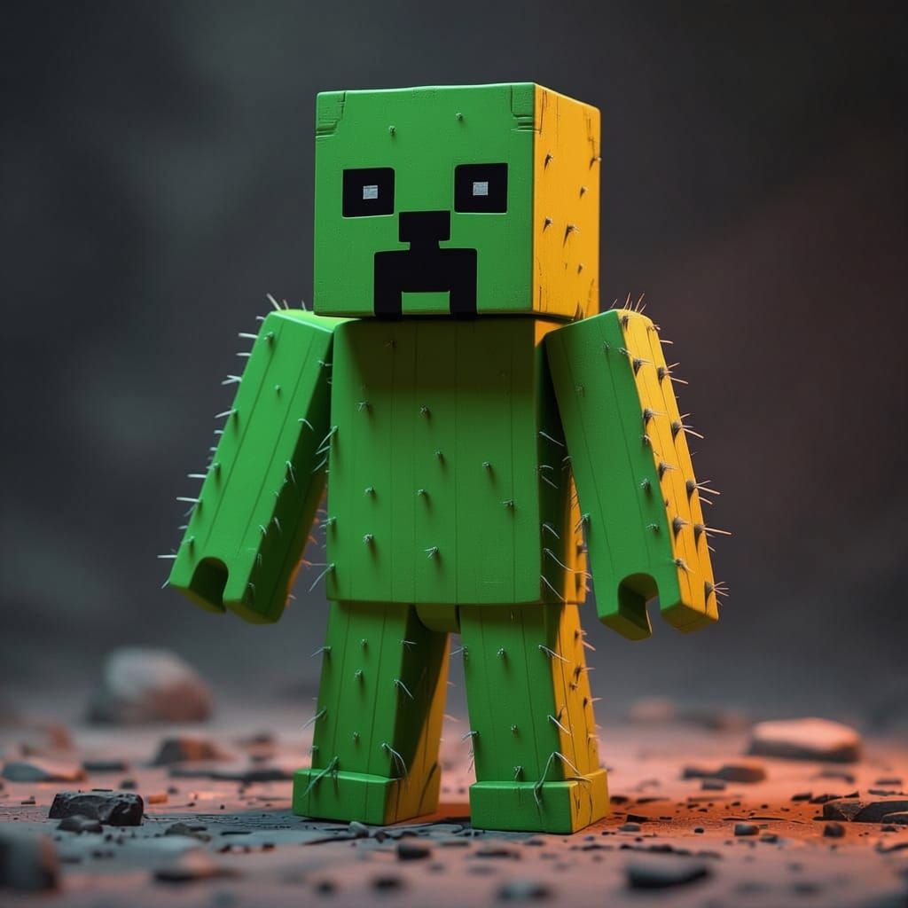 Cactus Creeper Hybrid in Minecraft Style