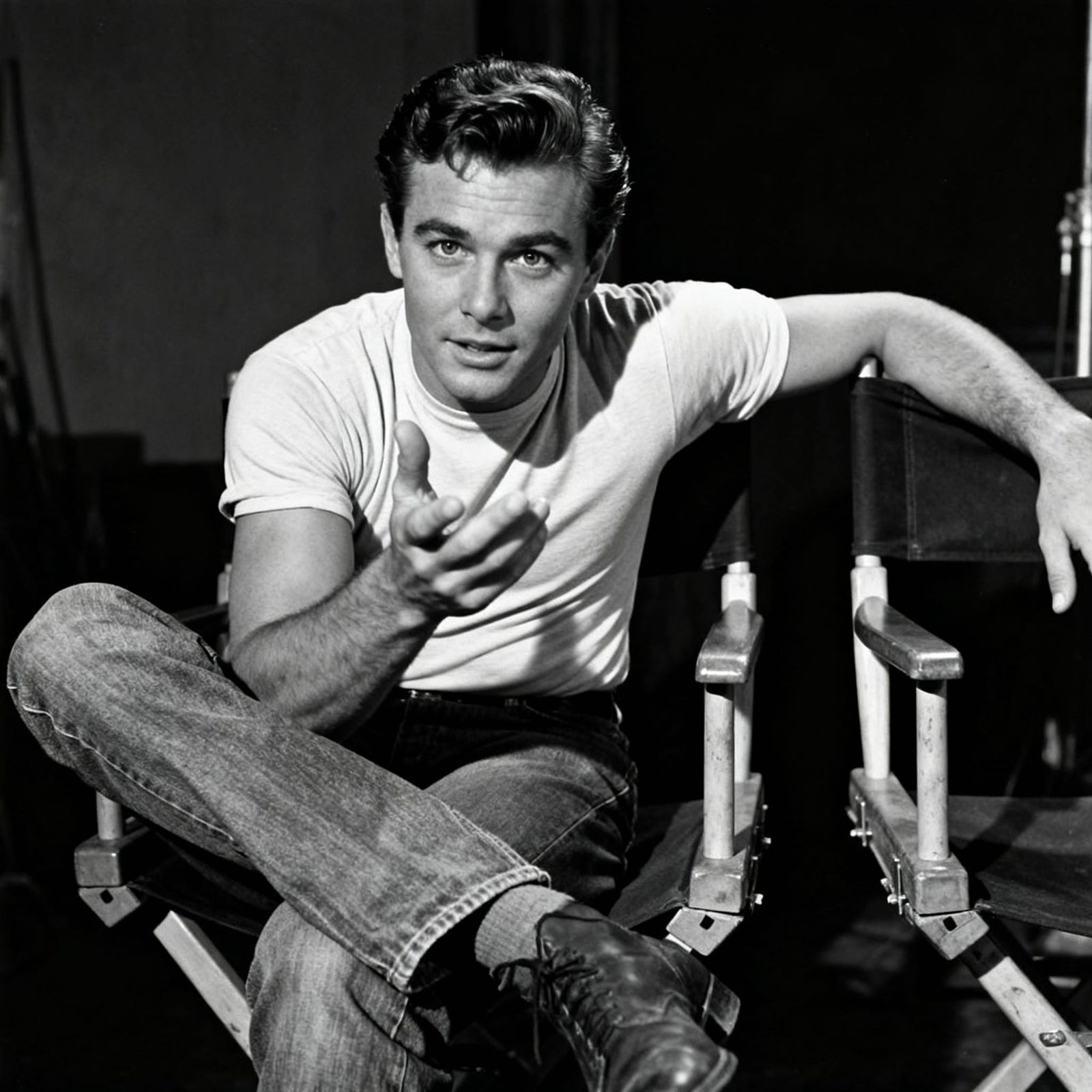 1950s Matinee Idol Poses Earnestly in Black and White