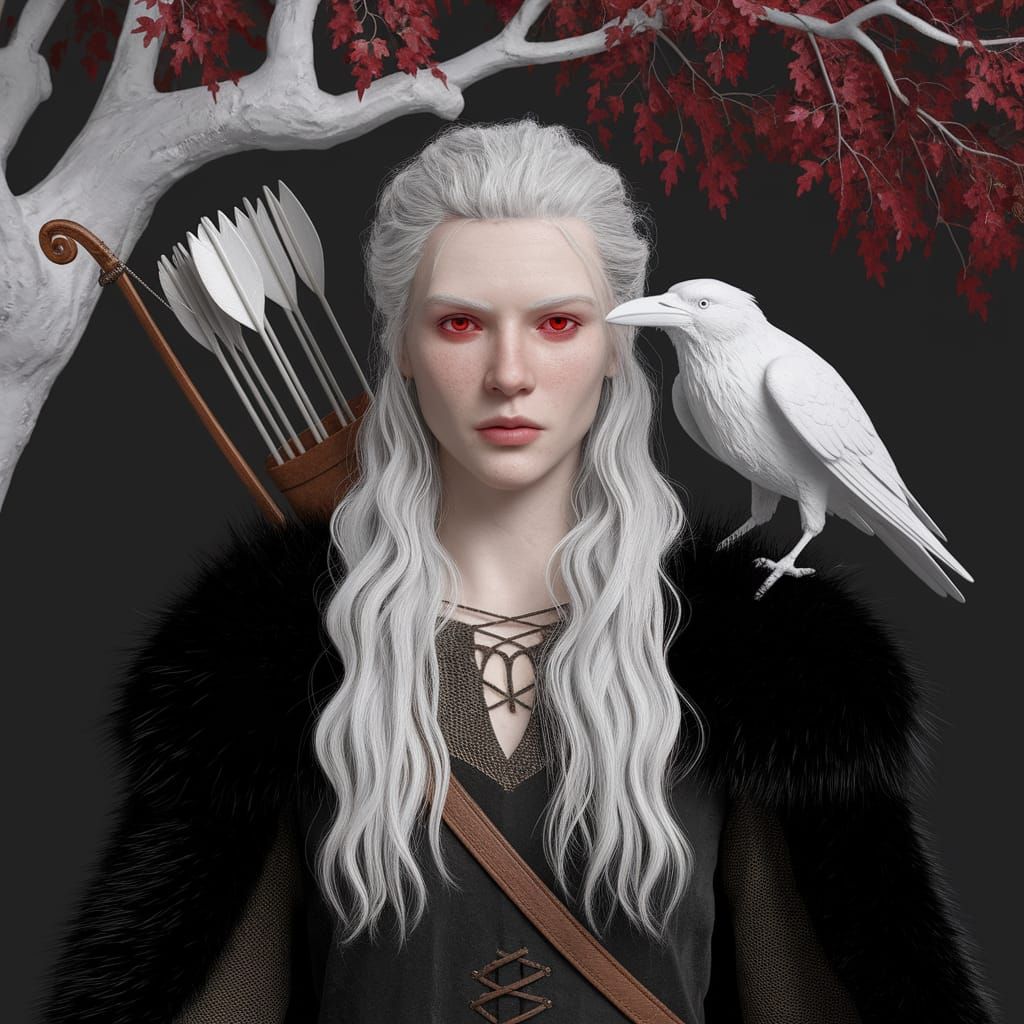 Medieval Lady Commander with Albino Raven