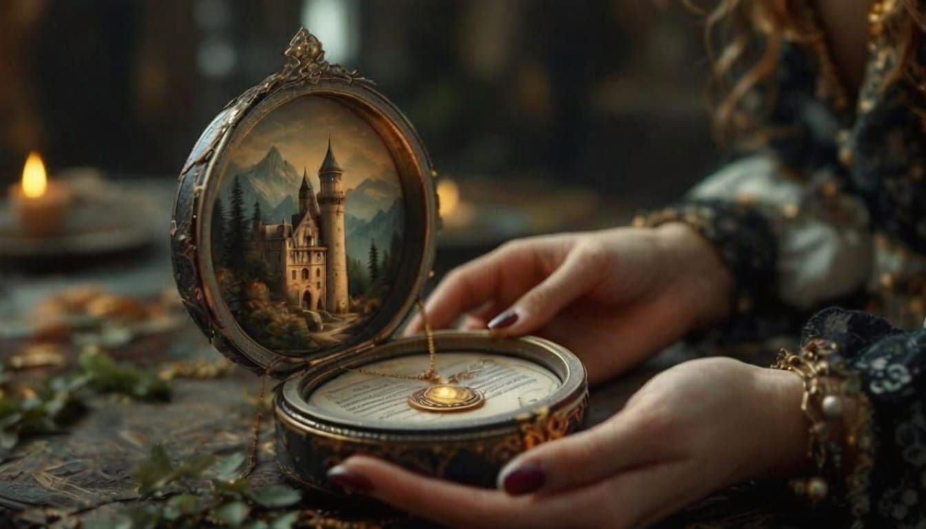 Gold Medallion and Renaissance Castle Drawing