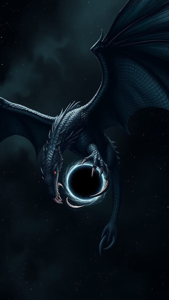 Black Dragon Soaring Through Cosmic Void