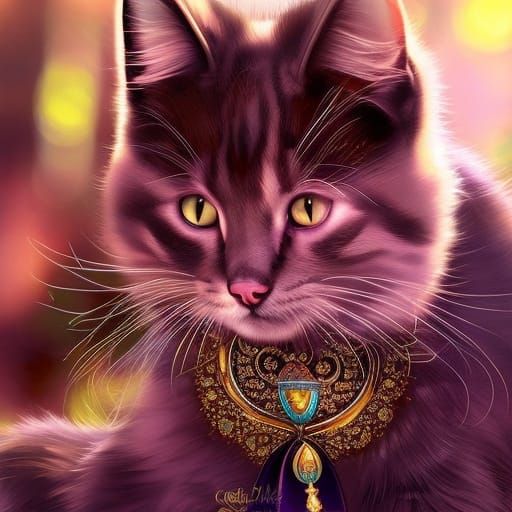 Ornate Fantasy Cat in Twilight, Digital Painting