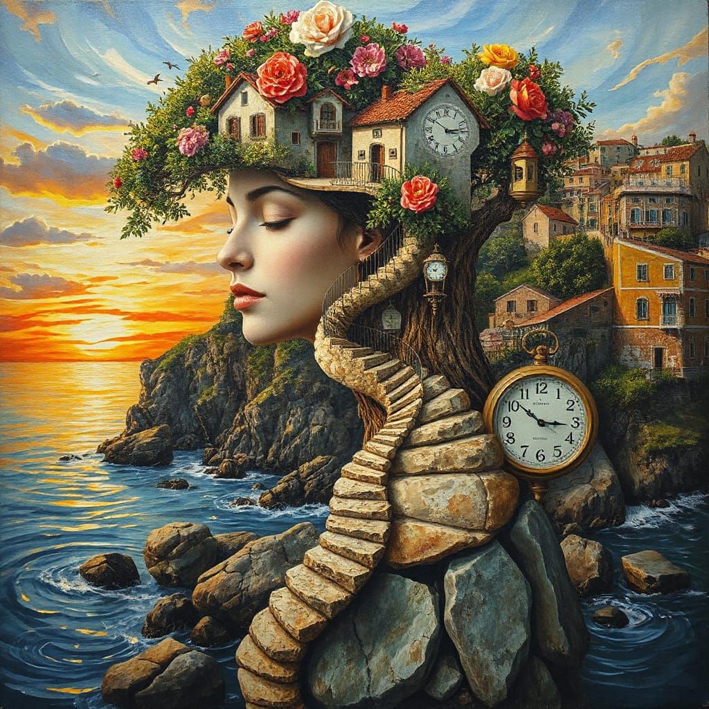 Mystical Woman in Dreamlike Cinque Terre Landscape