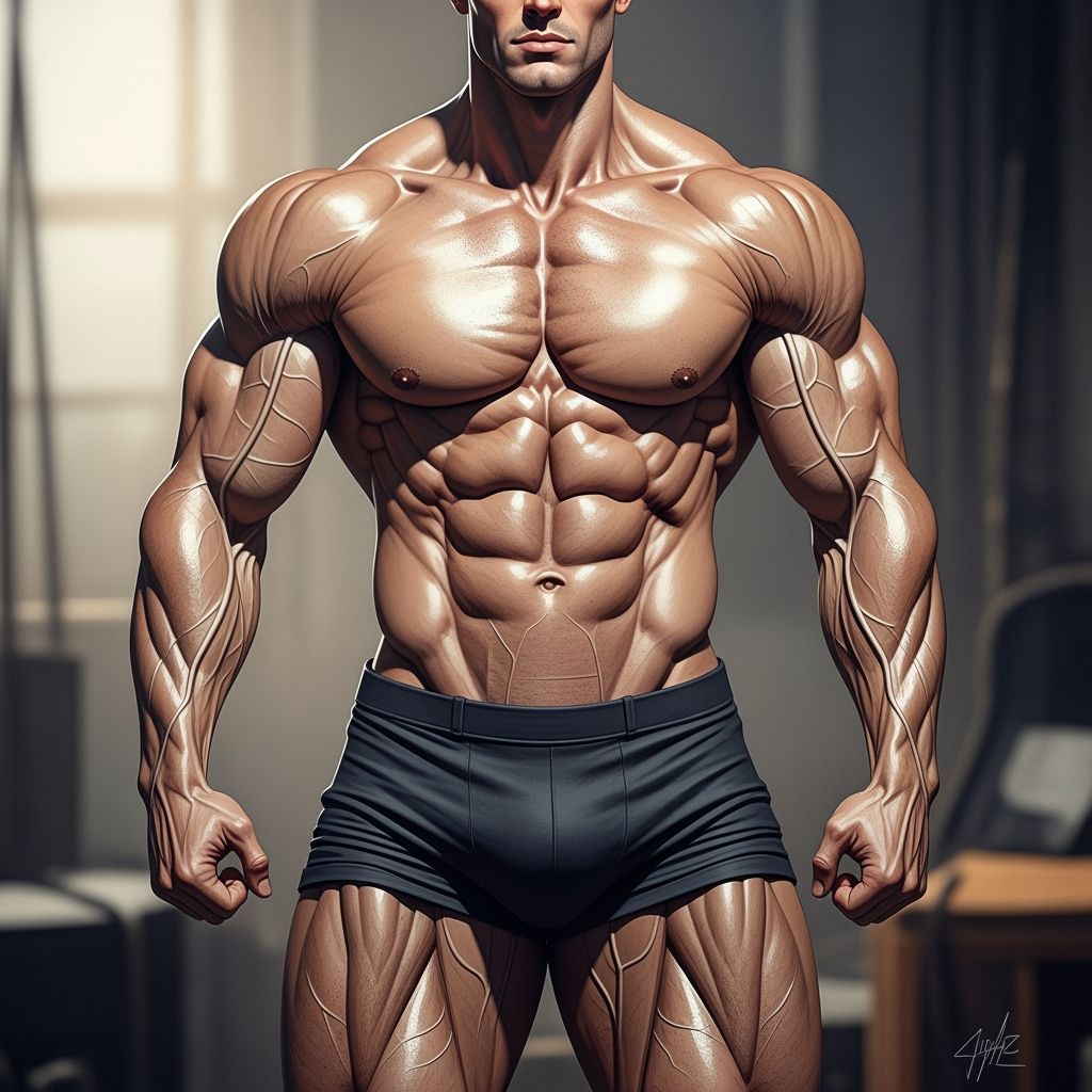 Hyperrealistic Muscular Man in Industrial Dystopia