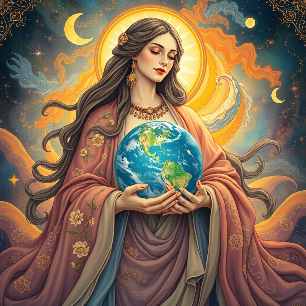 Mother Goddess of the Cosmos in Art Nouveau Style