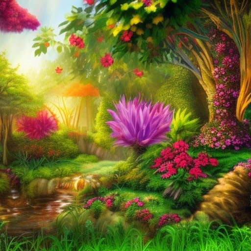 Hyperrealistic Adam and Eve in Eden