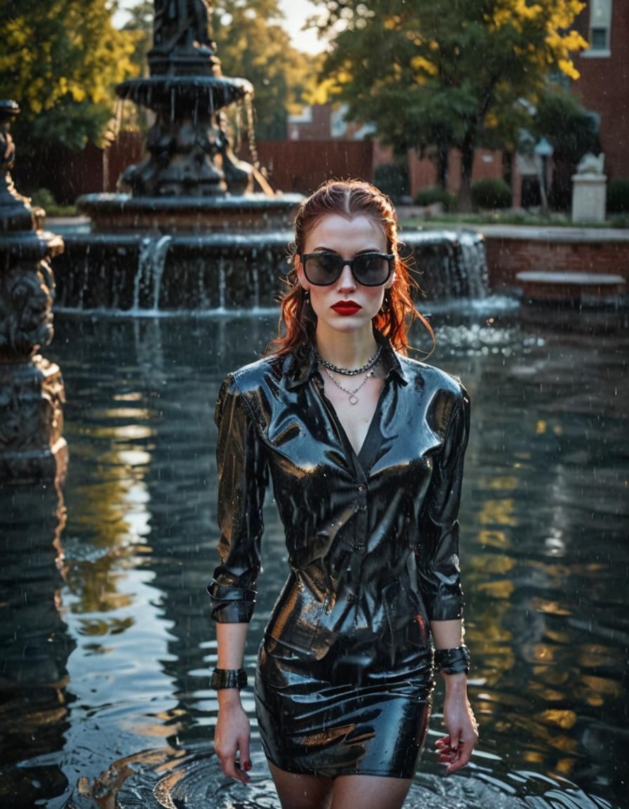 Woman in Fountain: High-Fashion Film Noir Photo