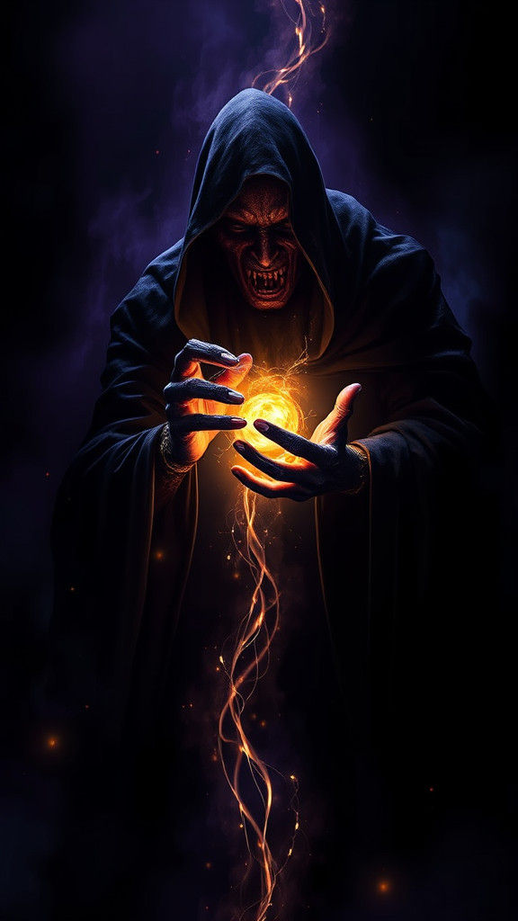 Ominous Figure Grasping Ethereal Essence in Dark Fantasy Art