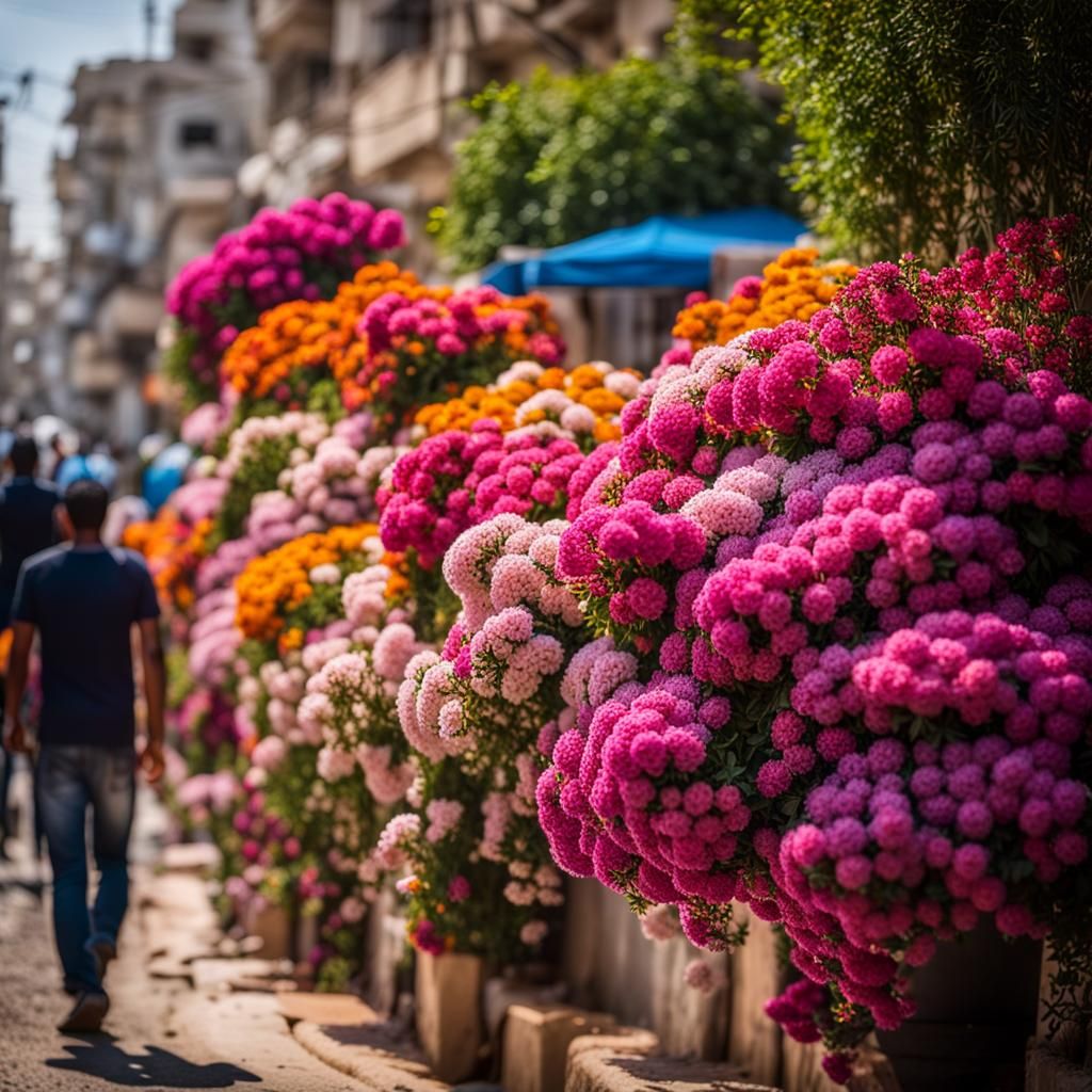 Floral Cascade on a Gaza Street: Professional Photography